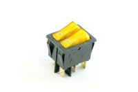 KCD4-2101N Выключатель 2-х клавишный прямоугольный 28.5х21.7мм 2 группы 6pin OFF-ON  15A 250V с подсветкой Желтый