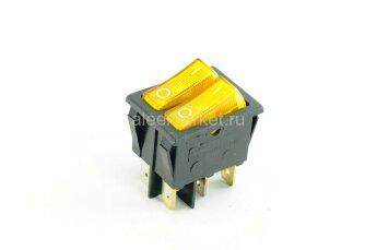 KCD4-2101N Выключатель 2-х клавишный прямоугольный 28.5х21.7мм 2 группы 6pin OFF-ON  15A 250V с подсветкой Желтый