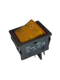 KCD4-201N-B-G/4P 30A Выключатель клавишный прямоугольный 2 группы 4pin OFF-ON 30A 250V с подсветкой Желтый 