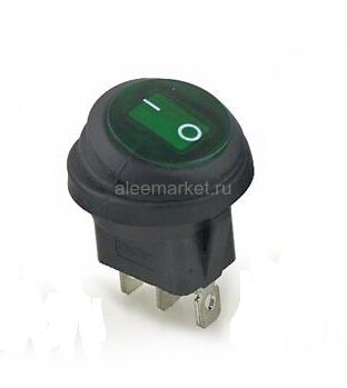 KCD8-11-FB1A IP-65 Выключатель влагостойкий клавишный круглый Ø20mm 3pin OFF-ON 6A 250V с подсветкой Зеленый