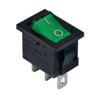 MRS-101-2 (KCD1-101N-2) Выключатель клавишный прямоугольный 21х15мм 3pin OFF-ON 6A 250V c подсветкой  Зеленый