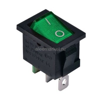 MRS-101-2 (KCD1-101N-2) Выключатель клавишный прямоугольный 21х15мм 3pin OFF-ON 6A 250V c подсветкой  Зеленый