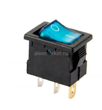 MRS-101-2 (KCD1-101N-2) Выключатель клавишный прямоугольный 21х15мм 3pin OFF-ON 6A 250V c подсветкой  Синий