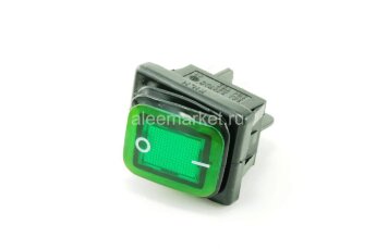 KCD4-201BN-G/4P IP-65 (SC 767B) Выключатель прямоугольный влагостойкий 4pin 2группы контактов ON-OFF 16A 220V с подсветкой Зеленый