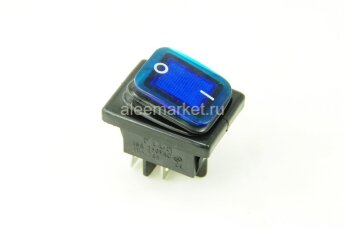 KCD4-201BN-G/4P IP-65 (SC 767B) Выключатель прямоугольный влагостойкий 4pin 2группы контактов ON-OFF 16A 220V с подсветкой Синий