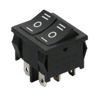 MRS-2103(A) Выключатель 2-x клавишный прямоугольный 22х19мм 2группы контактов 6pin ON-OFF-ON 6A 250V под клемму 4.8мм