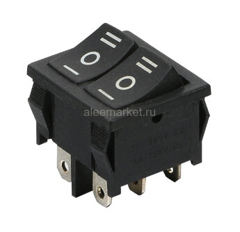 MRS-2103(A) Выключатель 2-x клавишный прямоугольный 22х19мм 2группы контактов 6pin ON-OFF-ON 6A 250V под клемму 4.8мм