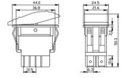RK1-05 Выключатель клавишный Без фиксации прямоугольный 4pin 2группы контактов OFF-(ON) 16A 220V Черный