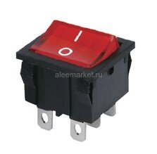 MRS-202-4 Выключатель клавишный прямоугольный 22х19мм 2группы контактов 6pin ON-ON 6A 250V с подсветкой Красный под клемму 4.8мм