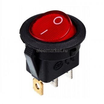 KCD5-101N-2-R/3P (SMRS-101N-2)  Выключатель клавишный малый круглый Ø14.4mm 3pin OFF-ON 3А 220V с подсветкой Красный