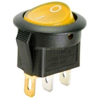 KCD5-101N-2-Y/3P (SMRS-101N-2)  Выключатель клавишный малый круглый Ø14.4mm 3pin OFF-ON 3А 220V с подсветкой Желтый