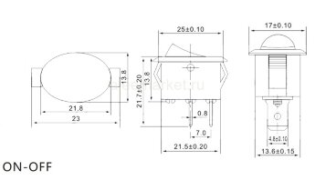 KCD1-9-101 (MRS-101-10) Выключатель клавишный овальный 22.5x13mm 2pin OFF-ON 6A 250V Серый