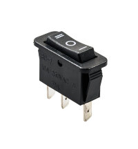 RS-103-11C (SC-7) Выключатель клавишный прямоугольный Без фиксации 33х10мм 3pin (ON)-OFF-(ON) 16A 250V под клемму 6.3мм Черный