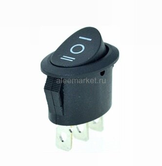 KCD1-9-103 (MRS-103-10) Выключатель клавишный овальный 3 положения 22.5x13mm 2pin ON-OFF-ON 6A 250V Черный