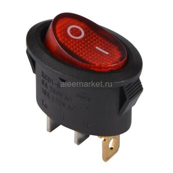 KCD1-9-101N (MIRS-101-10) Выключатель клавишный овальный 22.5x13mm 2pin OFF-ON 6A 250V с подсветкой Красный