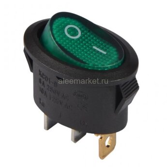 KCD1-9-101N (MIRS-101-10) Выключатель клавишный овальный 22.5x13mm 2pin OFF-ON 6A 250V с подсветкой Зеленый