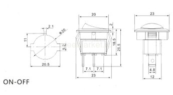 MRS-101-8 Выключатель клавишный круглый Ø20mm 2pin OFF-ON 6A 250V плоский корпус Белый