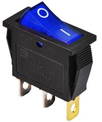 KCD3-102N (791) Выключатель клавишный прямоугольный 33х10мм 3pin OFF-ON 16A 250V под клемму 6.3мм c подсветкой Синий