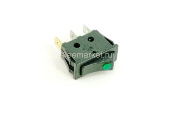 IRS-101E-1C (791) Выключатель клавишный прямоугольный 33х10мм 3pin OFF-ON 16A 250V под клемму 6.3мм c подсветкой Зеленый