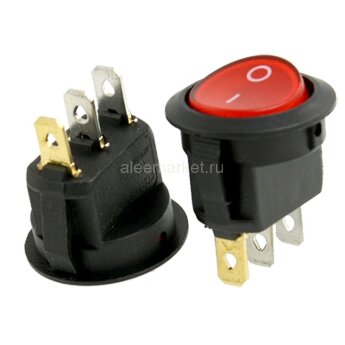 SMRS-101N2-2 Выключатель малый круглый 3pin ON-OFF с подсветкой 12V Красный
