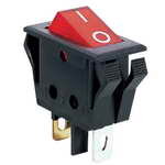 IRS-1-2А Выключатель клавишный (прямая клавиша) прямоугольный 3pin OFF-ON 16A 250V под клемму 6.3мм c подсветкой Красный