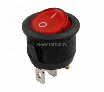 KCD1-101N-5 (MIRS-101-9) Выключатель клавишный круглый Ø20mm 3pin OFF-ON 6A 250V круглый корпус с подсветкой Красный