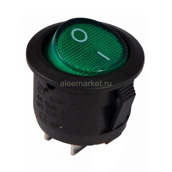 KCD1-101N-5 (MIRS-101-9) Выключатель клавишный круглый Ø20mm 3pin OFF-ON 6A 250V круглый корпус с подсветкой Зеленый