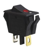 IRS-1-2С (KCD3-101EN-2) Выключатель клавишный прямоугольный 3pin OFF-ON 16A 250V под клемму 6.3мм c подсветкой Красный