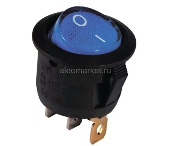 KCD1-101N-5 (MIRS-101-9) Выключатель клавишный круглый Ø20mm 3pin OFF-ON 6A 250V круглый корпус с подсветкой Синий