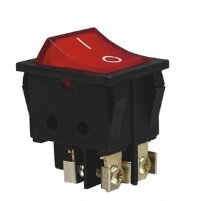 KCD4-201N-BR/4P 30А Выключатель прямоугольный на 2-е группы 4pin контакты под винт  ON-OFF 30А 220V с подсветкой Красный