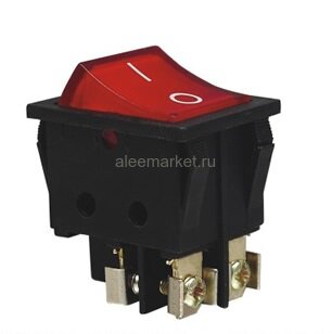 KCD4-201N-BR/4P 30А Выключатель прямоугольный на 2-е группы 4pin контакты под винт  ON-OFF 30А 220V с подсветкой Красный