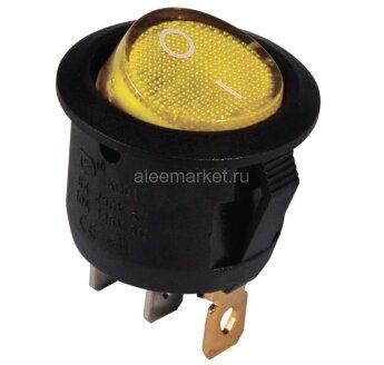 KCD1-101N-5 (MIRS-101-9) Выключатель клавишный круглый Ø20mm 3pin OFF-ON 6A 250V круглый корпус с подсветкой Желтый