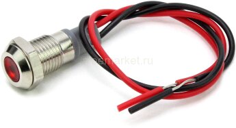 DX8D-D 12-24V Индикатор светодиодный антивандальный 12-24V в металлическом корпусе Ø8мм с проводом 15см крепится гайкой Красный  
