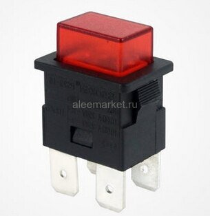 PS23-16 Кнопочный выключатель 19х13мм 2 группы контактов 4pin OFF-ON 16A 250V с подсветкой Красный