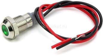 DX8D-D 12-24V Индикатор светодиодный антивандальный 12-24V в металлическом корпусе Ø8мм с проводом 15см крепится гайкой Зеленый  