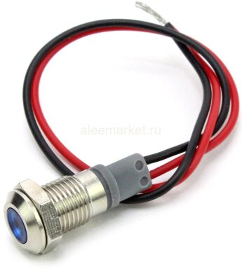 DX8D-D 12-24V Индикатор светодиодный антивандальный 12-24V в металлическом корпусе Ø8мм с проводом 15см крепится гайкой Синий  