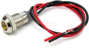 DX8D-D 12-24V Индикатор светодиодный антивандальный 12-24V в металлическом корпусе Ø8мм с проводом 15см крепится гайкой Желтый  