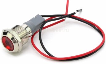DX12D-D 12-24V Индикатор светодиодный антивандальный 12-24V в металлическом корпусе Ø12мм с проводом 15см крепится гайкой Красный  