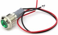 DX12D-D 12-24V Индикатор светодиодный антивандальный 12-24V в металлическом корпусе Ø12мм с проводом 15см крепится гайкой Зеленый  