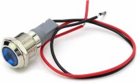 DX12D-D 12-24V Индикатор светодиодный антивандальный 12-24V в металлическом корпусе Ø12мм с проводом 15см крепится гайкой Синий  