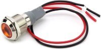 DX12D-D 12-24V Индикатор светодиодный антивандальный 12-24V в металлическом корпусе Ø12мм с проводом 15см крепится гайкой Желтый  