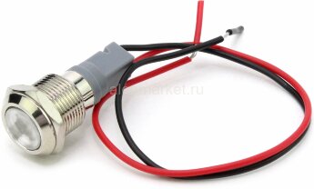DX12D-D 12-24V Индикатор светодиодный антивандальный 12-24V в металлическом корпусе Ø12мм с проводом 15см крепится гайкой Белый  