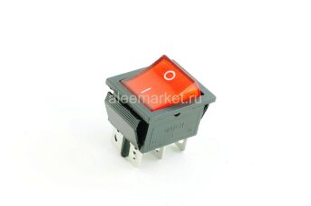 KCD4-202N-R/6P Выключатель клавишный прямоугольный  28.5х21.7мм 2 группы 6pin ON-ON 15A 250V с подсветкой Красный