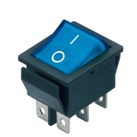 KCD4-202N-BL/6P Выключатель клавишный прямоугольный  28.5х21.7мм 2 группы 6pin ON-ON 15A 250V с подсветкой Синий