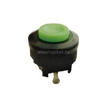 DS-500 Кнопка с пластиковым корпусом круглая Ø16мм без фиксации 2pin OFF-(ON)  крепится гайкой снизу 1A 250V Зеленая