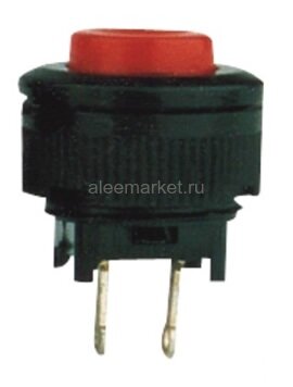 DS-501 Кнопка с пластиковым корпусом круглая Ø16мм без фиксации Размыкание 2pin ON-(OFF)  крепится гайкой снизу 1A 250V Красная