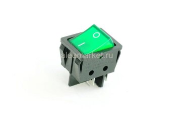 KCD4-201-G/4P 25A Выключатель клавишный прямоугольный 2 группы 4pin OFF-ON 25A 250V с подсветкой Зеленый