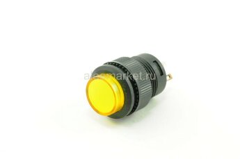R16-504ВD Кнопка круглая Ø16мм 4pin без фиксации OFF-(ON) крепится гайкой с подсветкой 3V светодиод Желтый