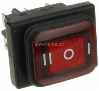 KCD2-23-FA1A-B IP-65 Выключатель прямоугольный влагостойкий 6pin 2группы контактов ON-OFF-ON 16A 220V с подсветкой Красный 