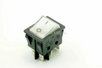 KCD2-202N 30А  Выключатель клавишный прямоугольный 2 группы 6pin(2контакта спаренных) OFF-ON 30A 250V с подсветкой Белый (сварочный аппарат)